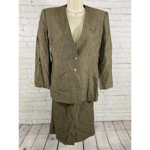VTG Stirling Cooper Brown Viscose/Linen Skirt Jacket 2 Piece Suit Petite 8/9